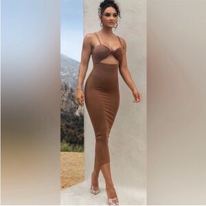 JLUXLABEL Midnight Memories Knot Cut Out Midi Dress in Gray Sz Small NWT